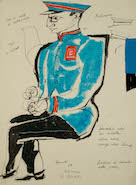 Fernando Farulli, Il pilota Pellerin e particolare del cappello (tre studi), per Volo di notte di Luigi Dallapiccola, 1964, MMF, inv. 2426