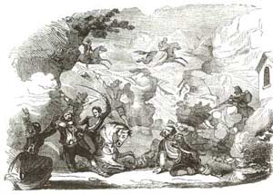 Illustrazione relativa allo spettacolo Roberto di Moldartz, messo in scena dalla Compagnia Equestre Guillaume al Teatro Gerbino di Torino (in �Il Mondo Illustrato�, n. 9, 1848)