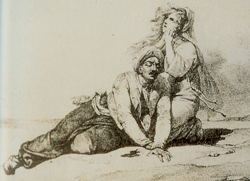 Horace Vernet, <i>Mathlide et Malek Adhel</i>, 1817, litografia