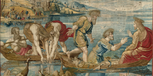 Manifattura di Cornelis Mattens, Storie di Alessandro Magno: Incontro di Alessandro con Talestri regina delle Amazzoni, Arazzo, 360 x 404 cm, Monselice (Padova), Castello Rocca di Monselice.