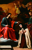 Gerrit van Honthorst - (Gherardo delle Notti)
(Utrecht 1592 - 1656)
Santa Teresa incoronata da Cristo
1614-1615
Olio su tela
Genova, chiesa di Sant'Anna (curia provincializia dei padri Carmelitani Scalzi)