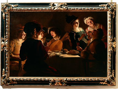 Gerrit van Honthorst - (Gherardo delle Notti)
(Utrecht 1592 - 1656)
Cena con suonatore di liuto
1619-1620
Olio su tela
Firenze, Galleria degli Uffizi
