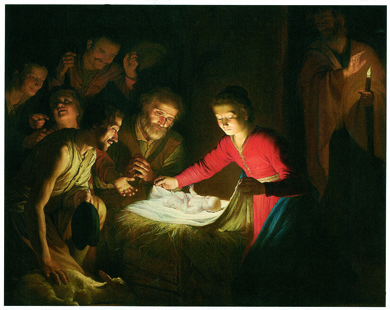 Gerrit van Honthorst - (Gherardo delle Notti)
(Utrecht 1592 - 1656)
Adorazione dei pastori
1616-1617
Olio su tela
Germania, collezione privata